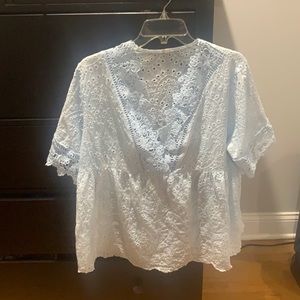 Lace v neck babydoll shirt blue